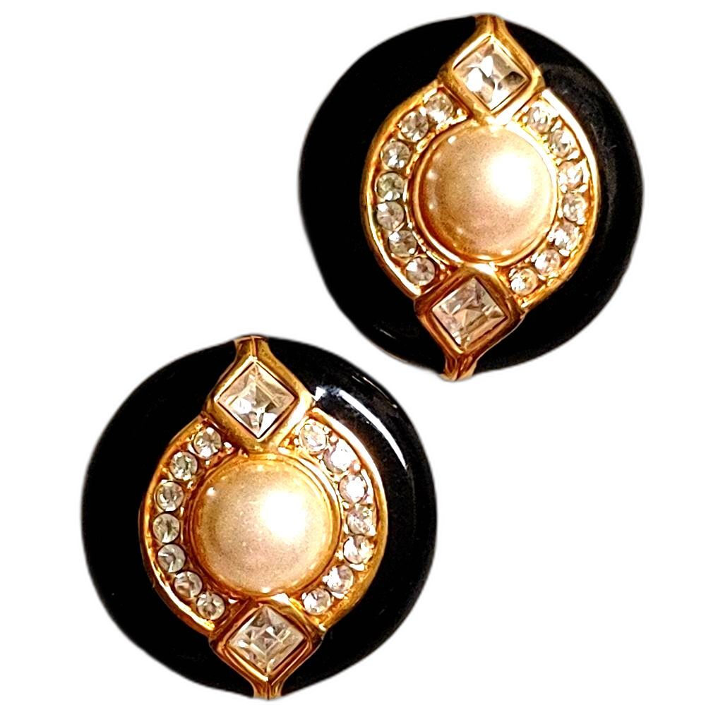VTG 80/90s Swarovski Clip-on Swan Logo Button Statement Earrings